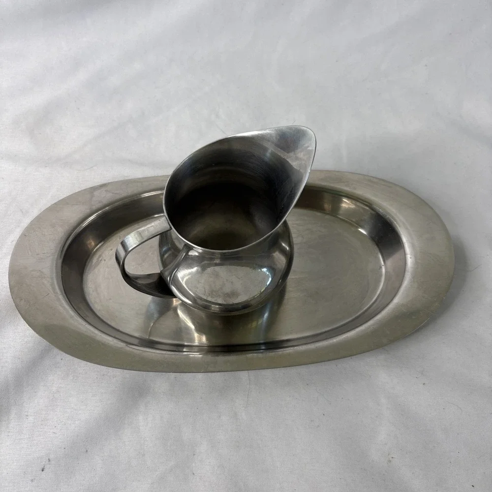 Vintage Ekco Creamer Container &‎ Tray Set Stainless Steel Japan No Sugar Dish